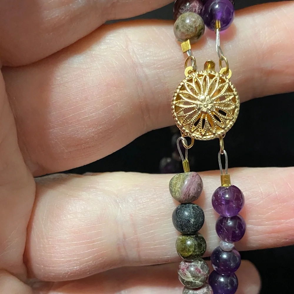 Handcrafted Natural Amethyst Natural Tourmaline double strand Beaded Bracelet